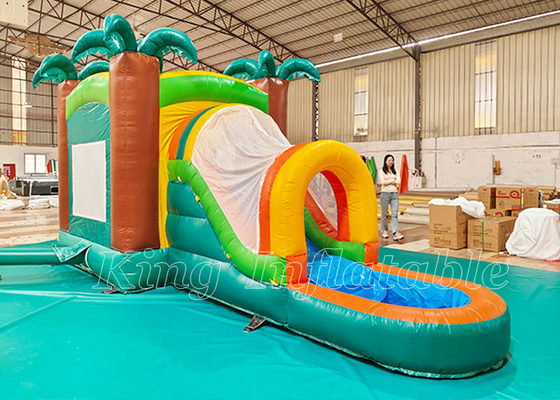 De tropische Jonge geitjes die van het de Spronghuis van het Wildernisthema Bouncy-Kasteel Opblaasbare Uitsmijter Combo met de Dia van het Poolwater springen