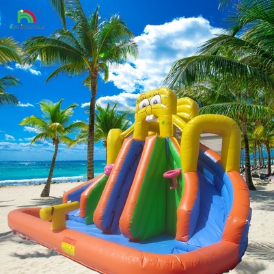 Commerciële waterglijbaan opblaasbare kinderen buitenshuis dubbelbaan waterglijbaan springhuis opblaasbare waterslide met zwembad