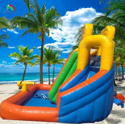 Commerciële waterglijbaan opblaasbare kinderen buitenshuis dubbelbaan waterglijbaan springhuis opblaasbare waterslide met zwembad
