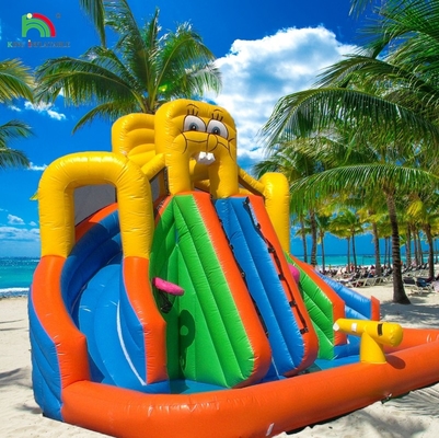 Commerciële waterglijbaan opblaasbare kinderen buitenshuis dubbelbaan waterglijbaan springhuis opblaasbare waterslide met zwembad