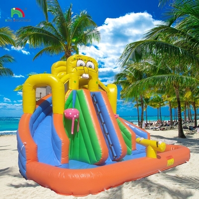 Commerciële waterglijbaan opblaasbare kinderen buitenshuis dubbelbaan waterglijbaan springhuis opblaasbare waterslide met zwembad