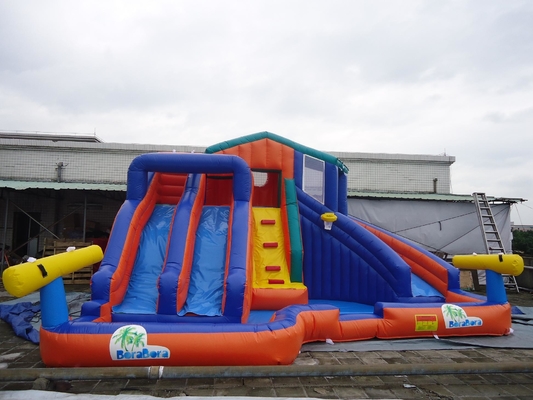 Buitengewone reusachtige dubbele baan opblaasbare uitsmijter waterglijbaan waterpark