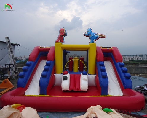 Populaire commerciële opblaasbare waterslippen met zwembad Dubbele baan waterglijbanen opblaasbaar voor kinderen en volwassenen