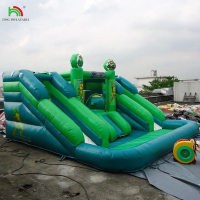 Commerciële waterglijbaan opblaasbare kinderen buitenshuis dubbelbaan waterglijbaan springhuis opblaasbare waterslide met zwembad