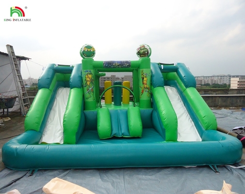 Commerciële waterglijbaan opblaasbare kinderen buitenshuis dubbelbaan waterglijbaan springhuis opblaasbare waterslide met zwembad