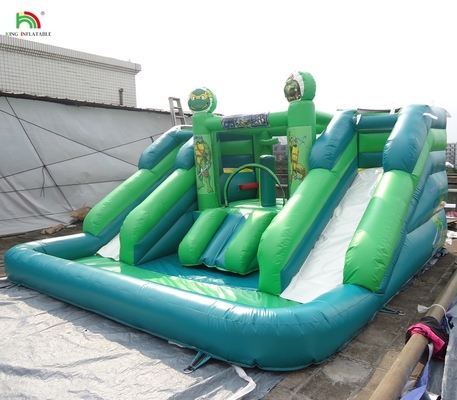 Commerciële waterglijbaan opblaasbare kinderen buitenshuis dubbelbaan waterglijbaan springhuis opblaasbare waterslide met zwembad
