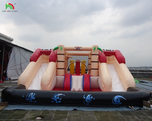 Custom opblaasbare uitsmijter Combo kasteel Droog en nat Combo Dubbele baan opblaasbare waterslide met zwembad