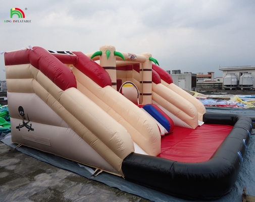 Custom opblaasbare uitsmijter Combo kasteel Droog en nat Combo Dubbele baan opblaasbare waterslide met zwembad