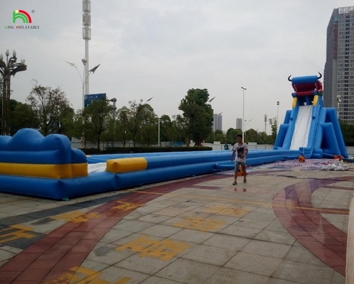 Waterpark glijbanen Grappig waterpark waterspelen Nieuw ontwerp waterspeelapparatuur opblaasbare lange waterglijbaan