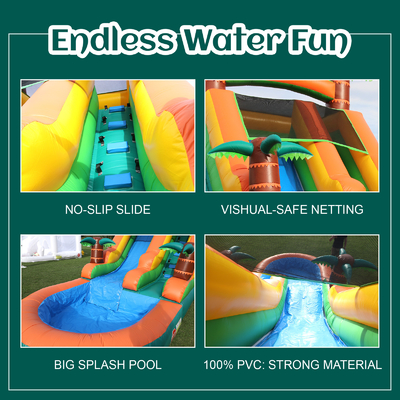 Commerciële droog- en natwaterglijbaan opblaasbare tropische Fiesta Breeze Kids opblaasbare waterslide met zwembad
