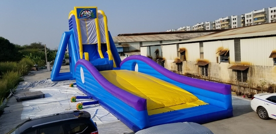 Commerciële feestverhuur interessant gekke blauwe opblaasbare waterslide voor kinderen en volwassenen