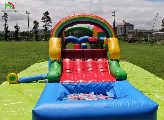 Kinderen buitenfeest opblaasbaar obstakel springhuis met glijbanen, balput, klimmen, obstakels, blazer