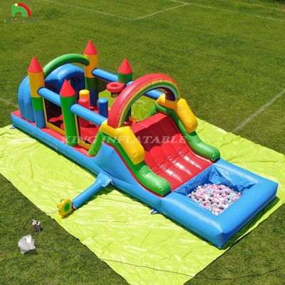 Kinderen buitenfeest opblaasbaar obstakel springhuis met glijbanen, balput, klimmen, obstakels, blazer