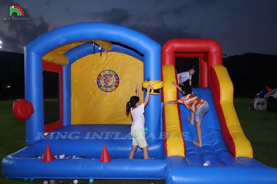 Kinderen opblaasbaar springkasteel met blazer, springkasteel met glijbaan, klimmen, obstakels, trampoline, ball pit pool