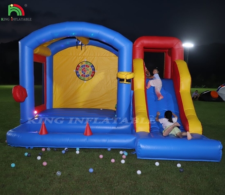 Kinderen opblaasbaar springkasteel met blazer, springkasteel met glijbaan, klimmen, obstakels, trampoline, ball pit pool