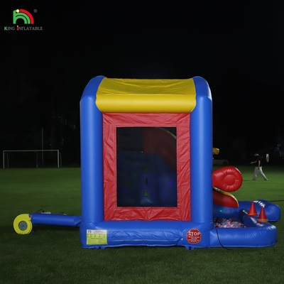 Kinderen opblaasbaar springkasteel met blazer, springkasteel met glijbaan, klimmen, obstakels, trampoline, ball pit pool