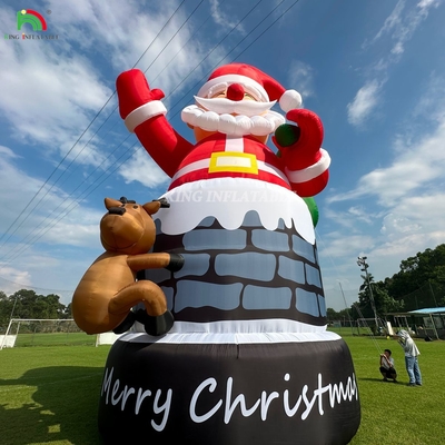 20ft 26ft 33ft opblaasbare kerstman in schoorsteen met rendier Outdoor kerstversiering Blaas de kerstman op