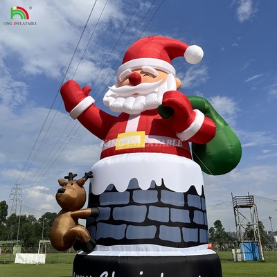 20ft 26ft 33ft opblaasbare kerstman in schoorsteen met rendier Outdoor kerstversiering Blaas de kerstman op