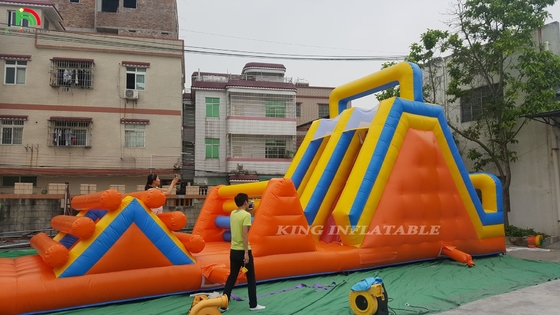 Custom Sport Opblaasbare Carnavalspelen Opblaasbare Challenge Race Hindernisbaan Met Dubbele Lijn Klimmen En Glijbaan