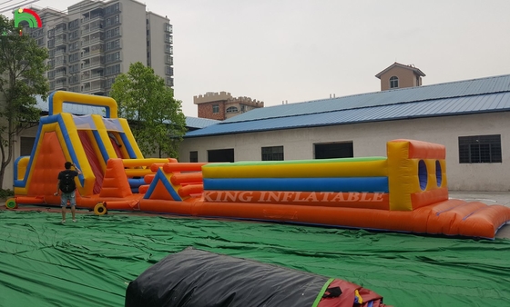 Custom Sport Opblaasbare Carnavalspelen Opblaasbare Challenge Race Hindernisbaan Met Dubbele Lijn Klimmen En Glijbaan