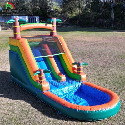 21x9x12FT Commercieel kwalitatief PVC Bounce House opblaasbare waterglijbanen Tropische glijbaan met splash