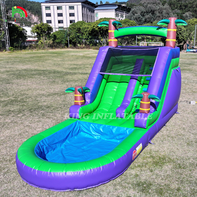 Commerciële pvc opblaasbare waterglijbaan buitentuin kinderen waterglijbaan met grotere watersplash zwembad en 1100W blazer