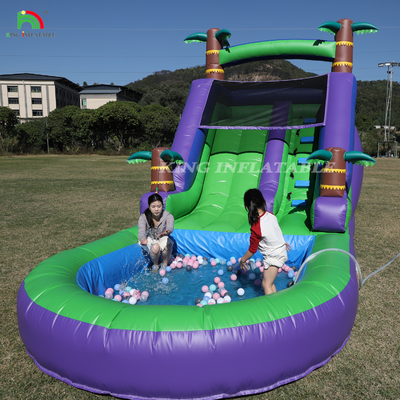 Commerciële pvc opblaasbare waterglijbaan buitentuin kinderen waterglijbaan met grotere watersplash zwembad en 1100W blazer