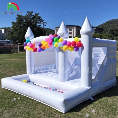 13x13x10ft commercieel witte springhuis grote springer springopblaasbaar kasteel voor kinderen volwassenen met glijbaan en balput
