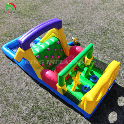 Opblaasbare uitsmijter Combo Hindernisbaan Bounce Kasteel Huis Met Glijbanen Ball Pit Klimmen Hindernis Blower