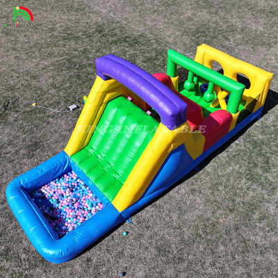 Opblaasbare uitsmijter Combo Hindernisbaan Bounce Kasteel Huis Met Glijbanen Ball Pit Klimmen Hindernis Blower