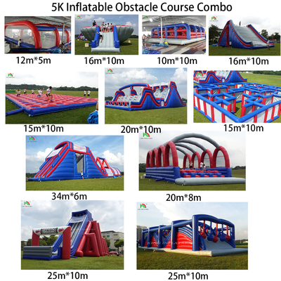 PVC Tarpaulin 5k opblaasbaar obstakelcursus Combo Grote glijbaan Interactieve volwassen opblaasbaar obstakel