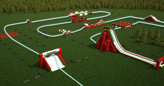 PVC Tarpaulin 5k opblaasbaar obstakelcursus Combo Grote glijbaan Interactieve volwassen opblaasbaar obstakel