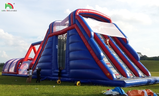 PVC Tarpaulin 5k opblaasbaar obstakelcursus Combo Grote glijbaan Interactieve volwassen opblaasbaar obstakel