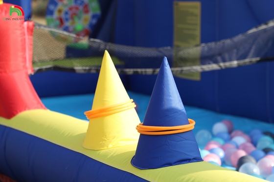 Kinderenfeest nat droogopblaasbaar springhuis water glijbaan uitsmijter combo met grotere splash zwembad klimmen blazer basket dartboard