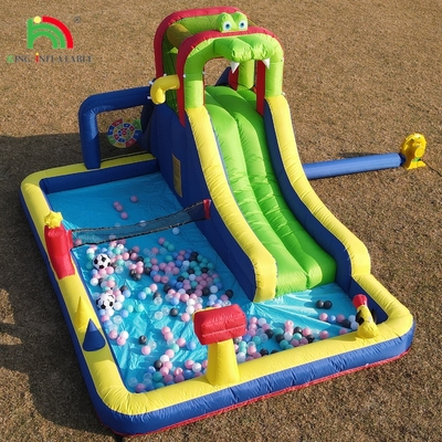 Kinderenfeest nat droogopblaasbaar springhuis water glijbaan uitsmijter combo met grotere splash zwembad klimmen blazer basket dartboard