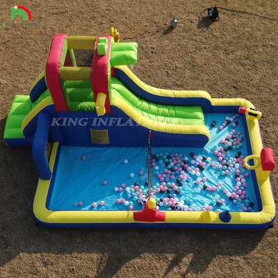 Kinderenfeest nat droogopblaasbaar springhuis water glijbaan uitsmijter combo met grotere splash zwembad klimmen blazer basket dartboard