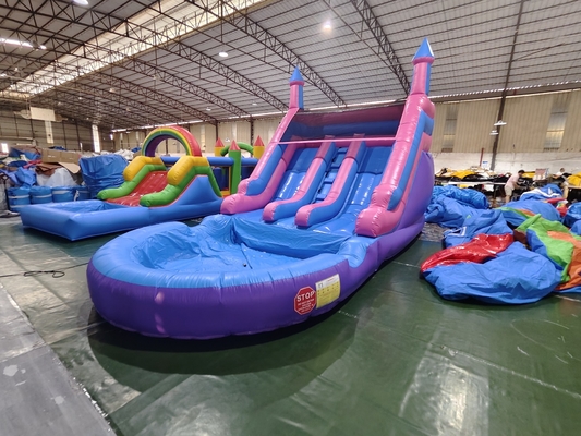 Populaire commerciële dubbele baan opblaasbare waterslippen met zwembad opblaasbare waterslippen voor kinderen en volwassenen
