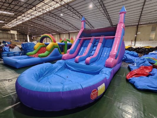 Populaire commerciële dubbele baan opblaasbare waterslippen met zwembad opblaasbare waterslippen voor kinderen en volwassenen