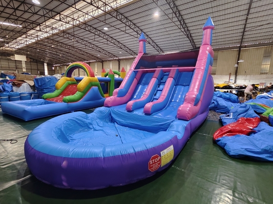 Populaire commerciële dubbele baan opblaasbare waterslippen met zwembad opblaasbare waterslippen voor kinderen en volwassenen