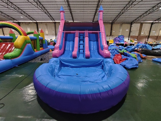 Populaire commerciële dubbele baan opblaasbare waterslippen met zwembad opblaasbare waterslippen voor kinderen en volwassenen