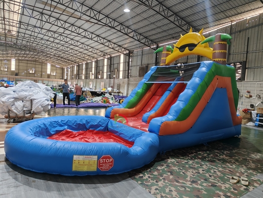 Volwassenen Kinderen Waterglijbaan Commerciële kwaliteit Volledige PVC Dubbelbaan Opblaasbare Waterglijbaan Met Luchtdicht Splashwaterbad
