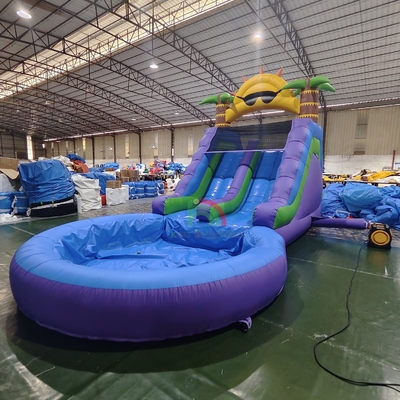 Commerciële waterglijbaan Full PVC Double Lane opblaasbare waterglijbaan met luchtdicht splashwaterbad