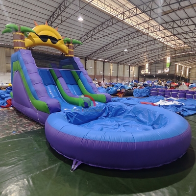 Commerciële waterglijbaan Full PVC Double Lane opblaasbare waterglijbaan met luchtdicht splashwaterbad
