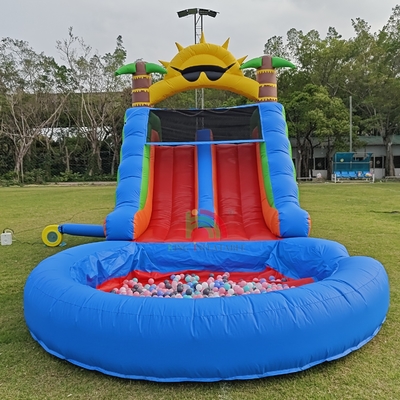 Dubbele lijn PVC opblaasbare waterslide combinatie met zwembad obstakel klim opblaasbare zwembad glijbanen