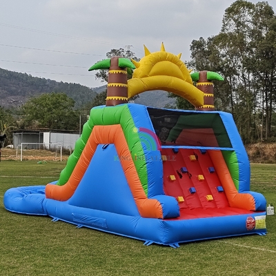 Dubbele lijn PVC opblaasbare waterslide combinatie met zwembad obstakel klim opblaasbare zwembad glijbanen