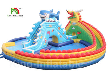 Pvc 30 * 20m de Blauwe Volwassen Reuzeparken van het Draak Opblaasbare Water met Aangepast Embleem