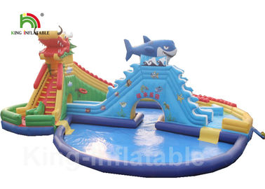 Pvc 30 * 20m de Blauwe Volwassen Reuzeparken van het Draak Opblaasbare Water met Aangepast Embleem