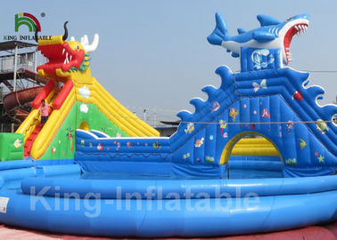 Pvc 30 * 20m de Blauwe Volwassen Reuzeparken van het Draak Opblaasbare Water met Aangepast Embleem