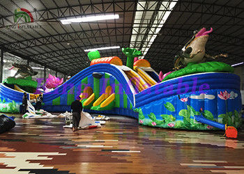 Luchtdichte Groene Opblaasbare het Waterparken van pvc met Dia's en Pools voor Commercieel