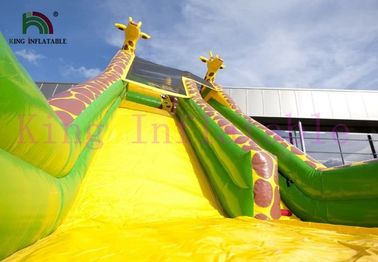 De groene/Gele Opblaasbare Droge Dia van Girafpvc past Dia voor Openluchtactiviteiten aan